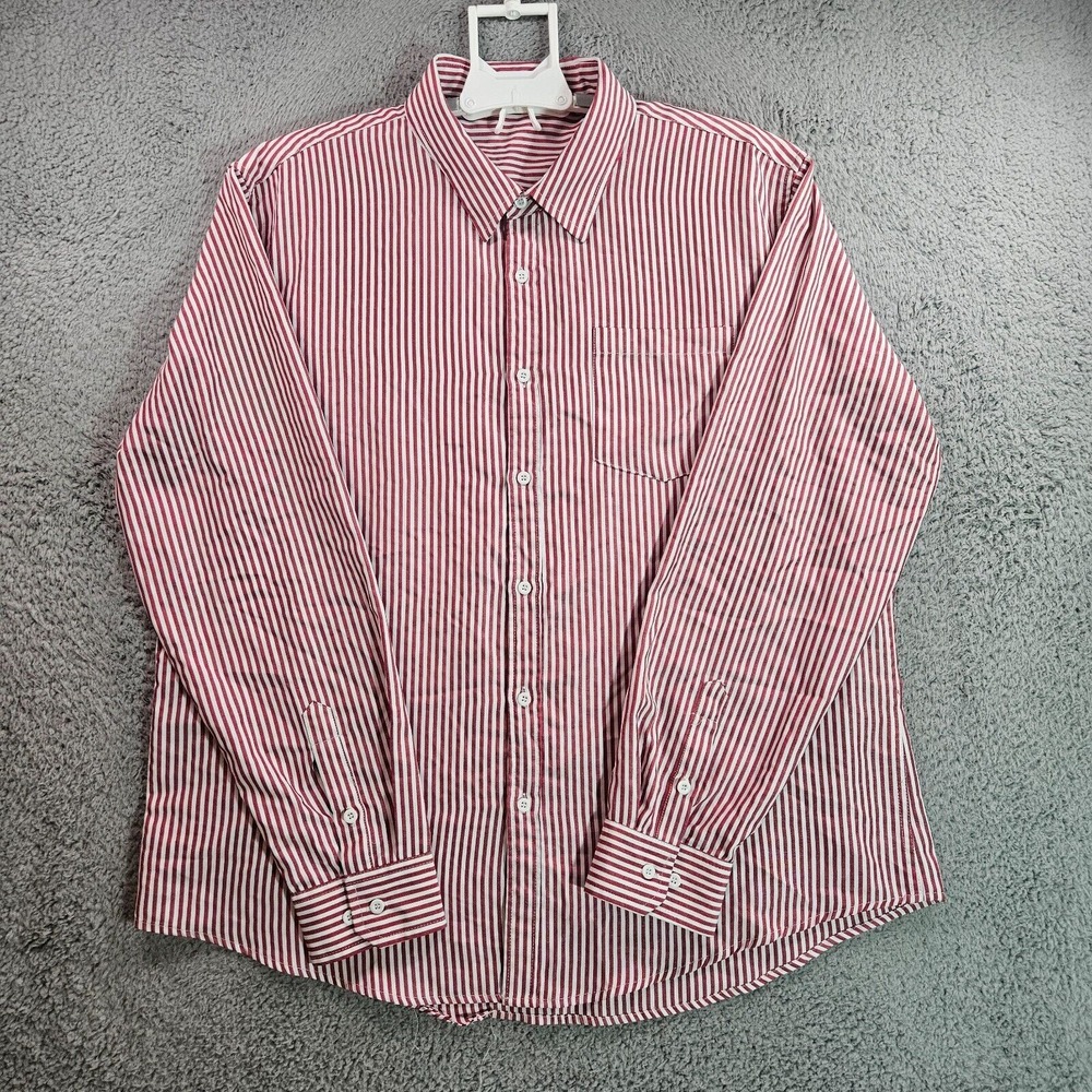 Coofandy‎ Shirt Men XXL Button Up Long Sleeve Red White Striped Pocket
